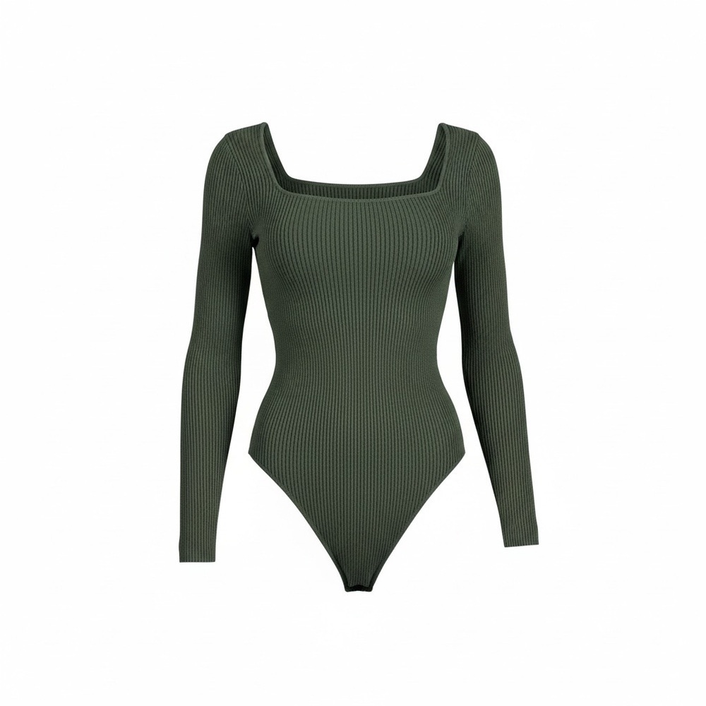 Merokeety Ribbed Bodysuit Green Size Medium